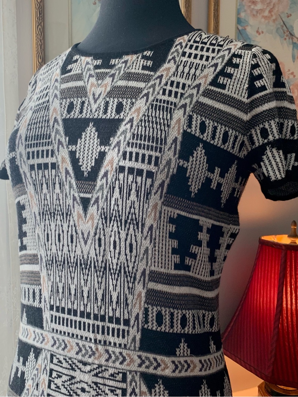Cynthia Rowley Aztec Inspired Geometric Knit Short-Sleeve Dress